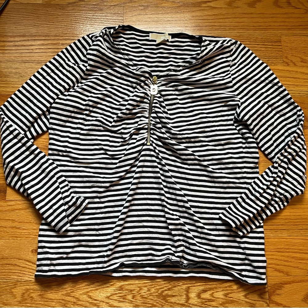 Michael Michael Kors black and white striped quarter zip top size 1X